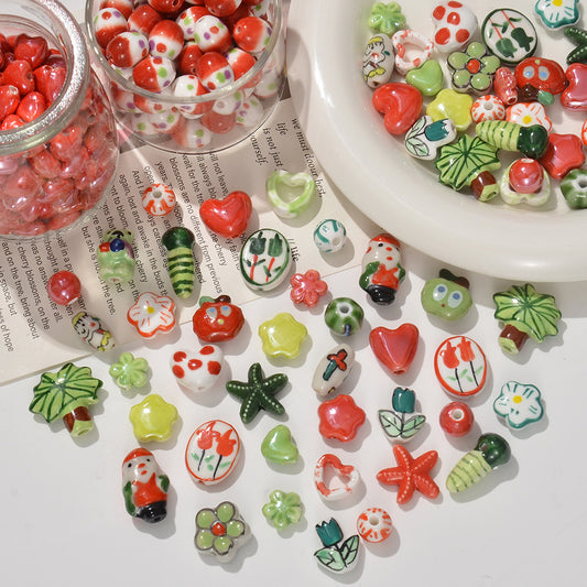 santa & apple ceramic beads