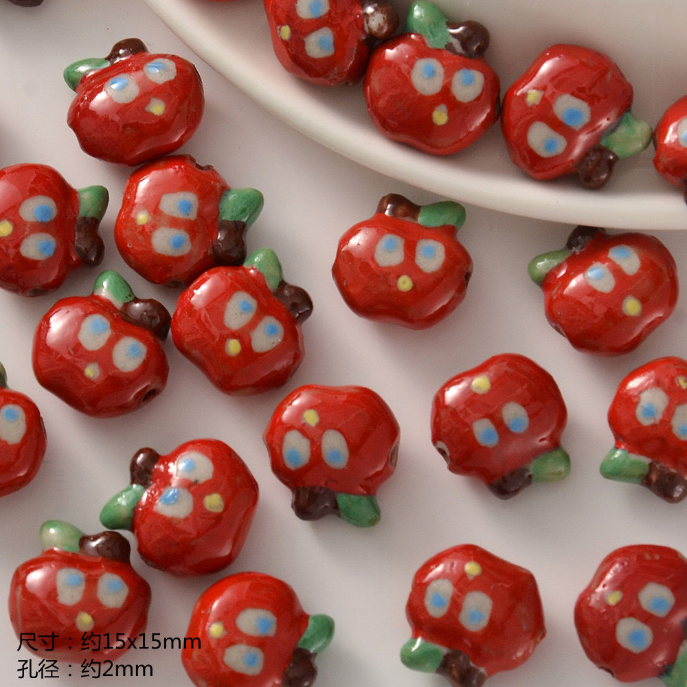 santa & apple ceramic beads