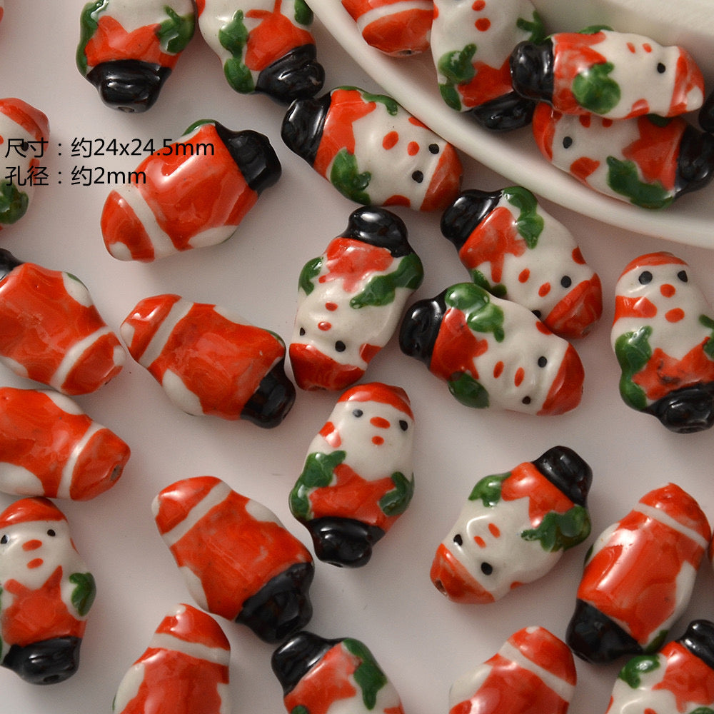 santa & apple ceramic beads