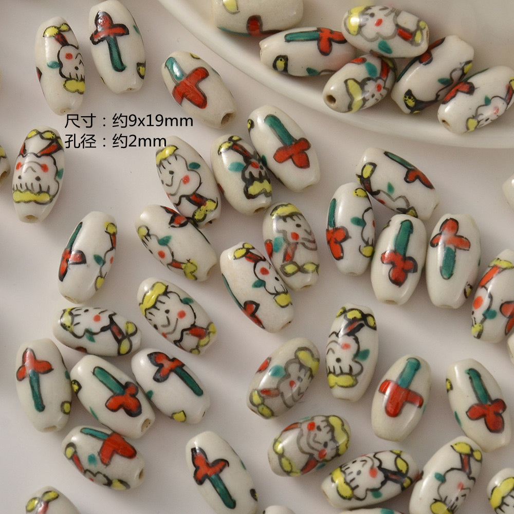 santa & apple ceramic beads