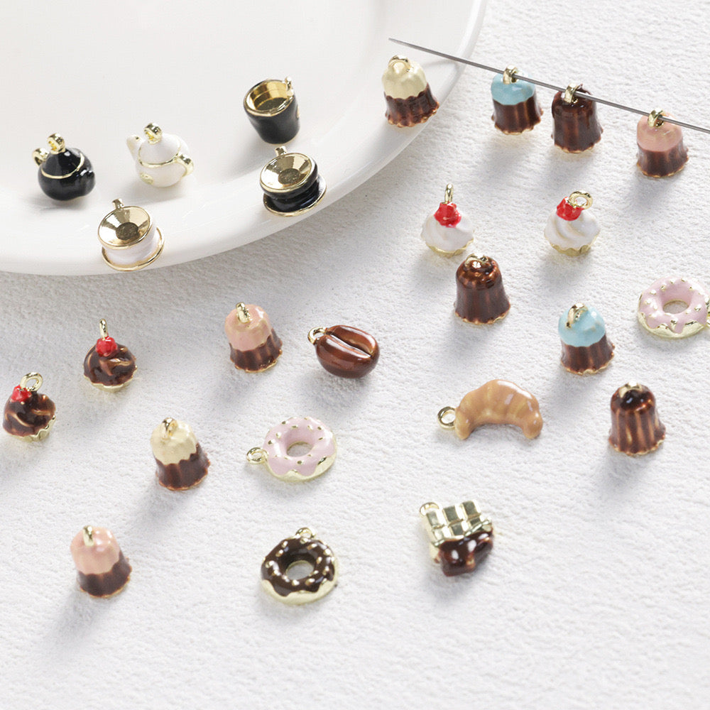 ✨ Cannelé Coffee Croissant Alloy Enamel Pendant ✨