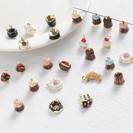 ✨ Cannelé Coffee Croissant Alloy Enamel Pendant ✨